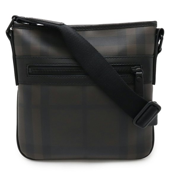 BURBERRY Smoked check pattern shoulder bag PVC leather khaki brown black - Picture 1 of 10